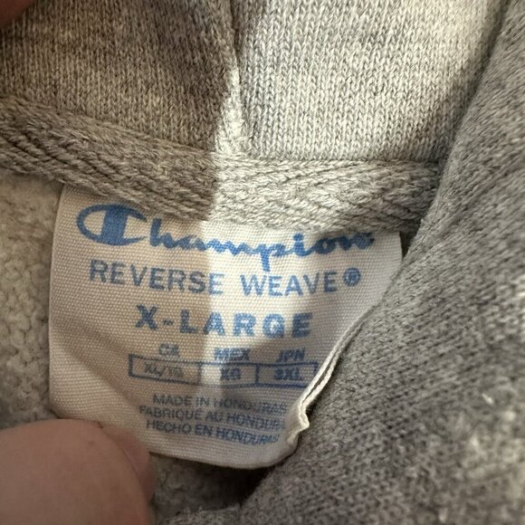 Champion Hoodie Mens XL Gray Spell Out Pullover Fleece Logo Reverse Weave - Picture 4 of 6